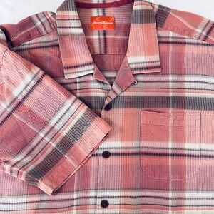 Tommy Bahama Short Sleeve  Pink Plaid Casual Button Down Shirt **NO TAGS**